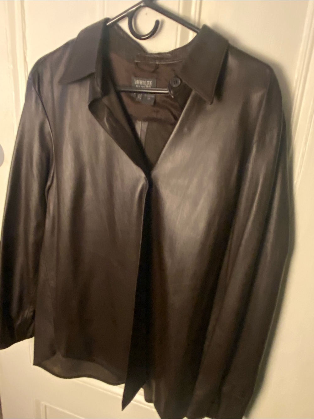 Lafayette 148 New York Dark Brown Leather Button-Front Jacket